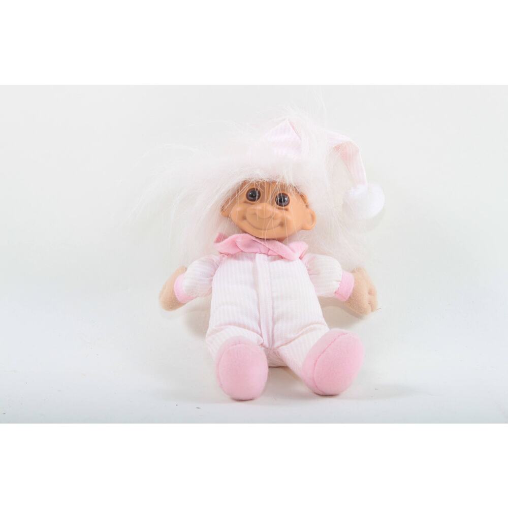 Pyjama Troll Doll Vintage Russ Norfin Toy White Hair Soft Plush Body Plastic
